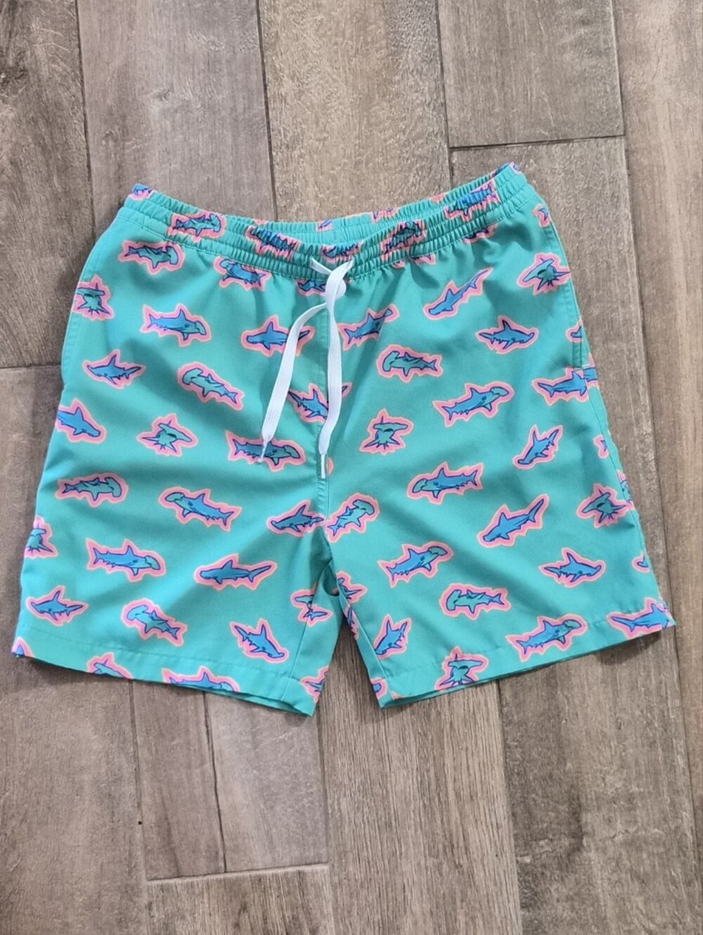 Chubbies Kids Swim Trunks Teal with Blue Shark Print Shorts Size L(14-16) - Picture 2 of 7